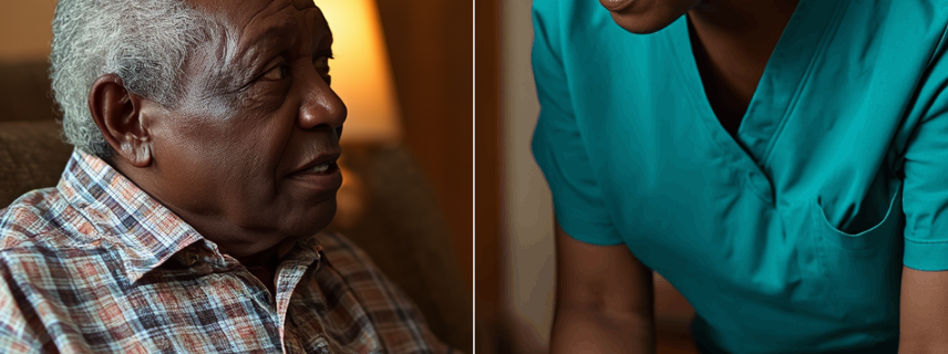 Professional caregiver with elderly patient